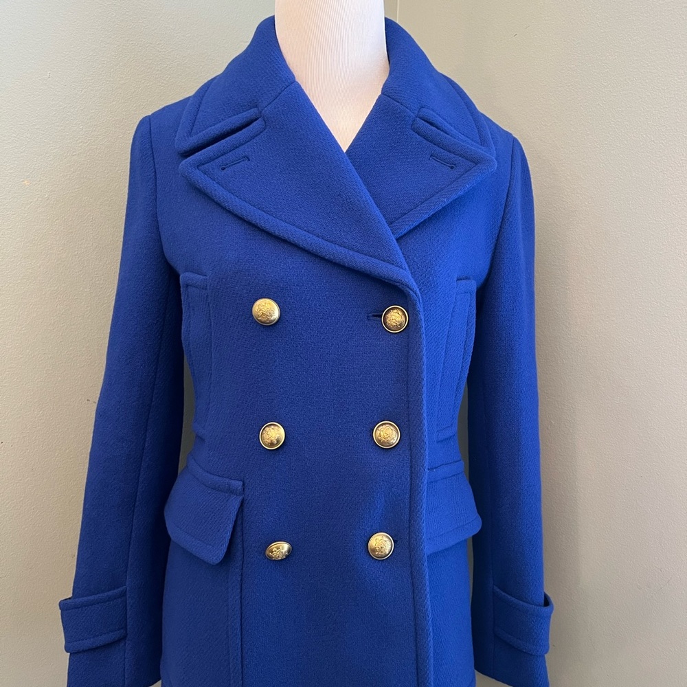 J.Crew Royal Blue Stadium Cloth Nello Gori Majesty Pea Coat Size 2.